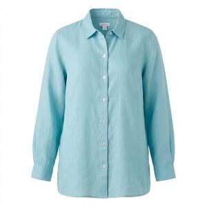 J. Jill Love Linen Essential Shirt Women S Aqua Blue Button Down Relaxed Tunic
